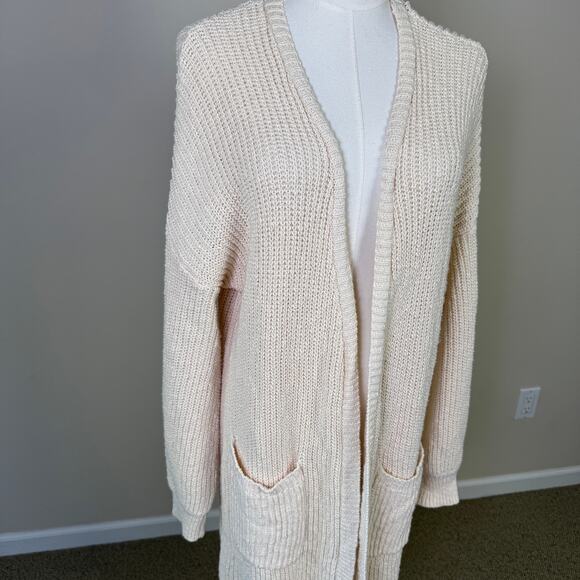Billabong Long Open Front Knit Pockets Cardigan Sweater US Women’s L - Picture 3 of 7
